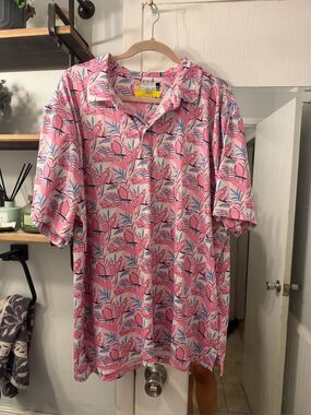 Golden Bear Nicolaus Pink Flamingo Print Polo Shirt